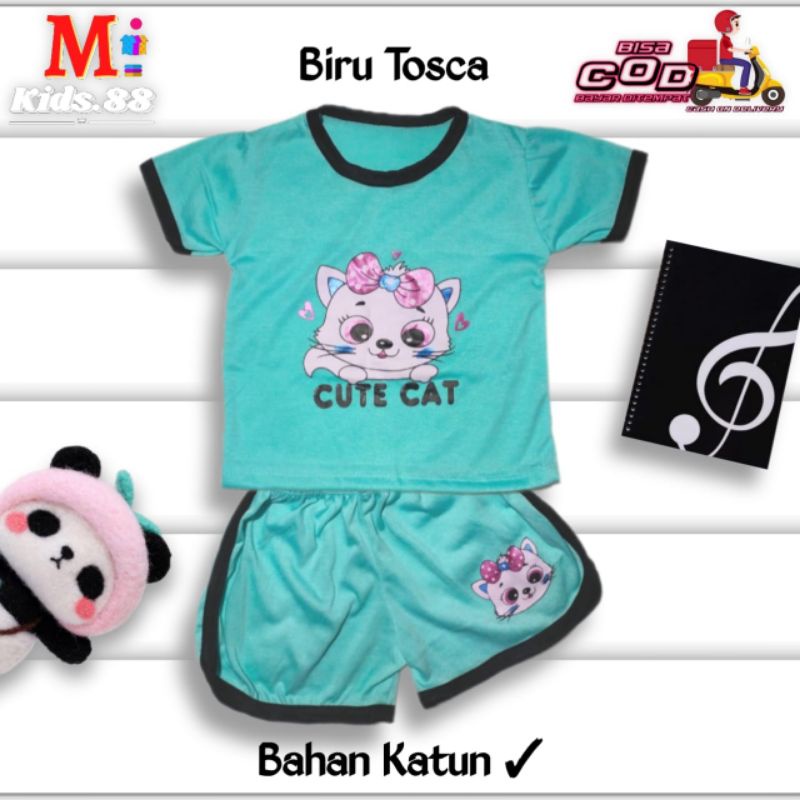 Setelan Playset Cupa Cup Baju Anak CUTE CAT/Set Anak Balita/Setelan Anak Unisex Buat Usia 0-4 tahun