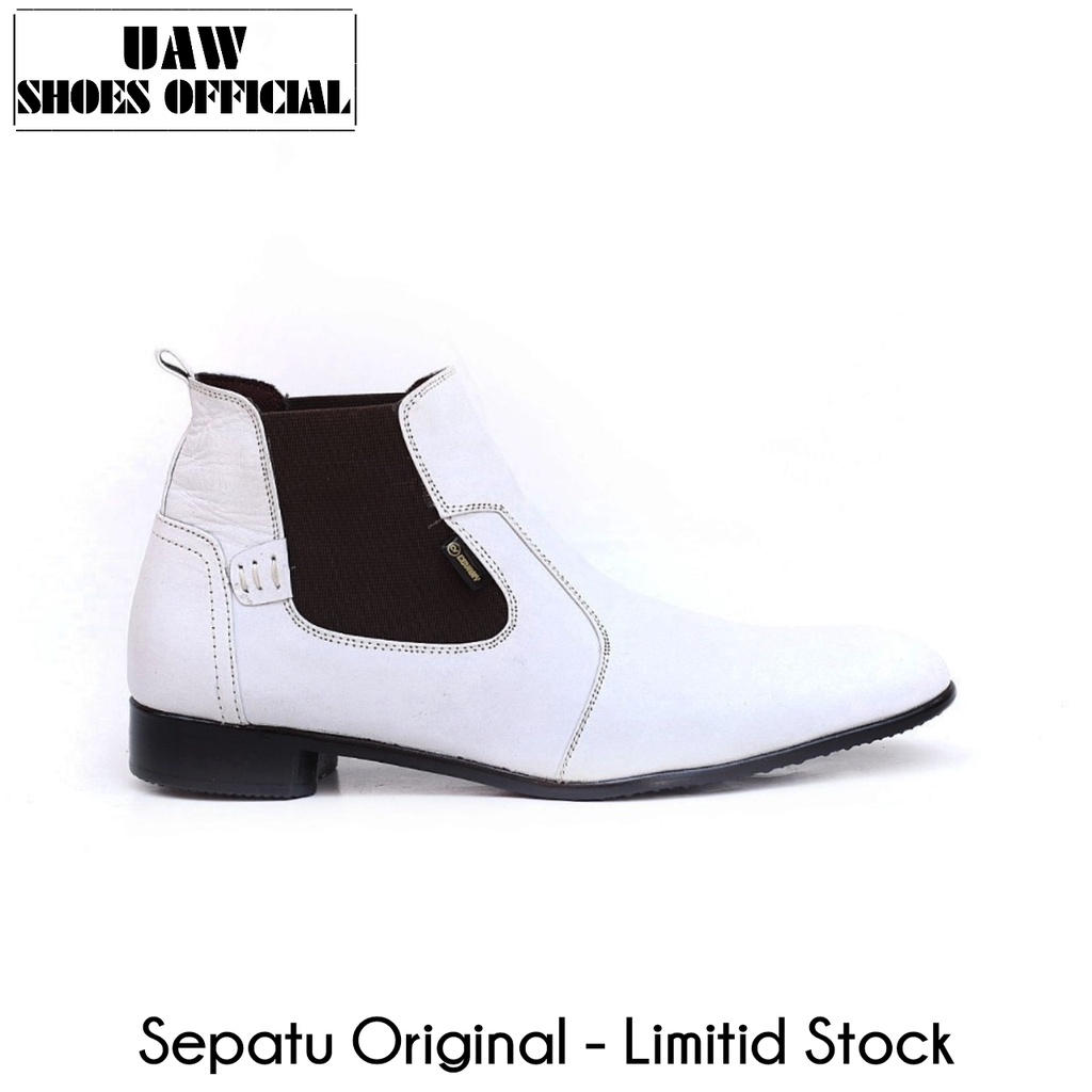 uawshoesofficial 1.2 CHELSEA WHITE | SEPATU ORIGINAL SLIP ON - Sepatu Pria Putih Boots Slip On Kulit