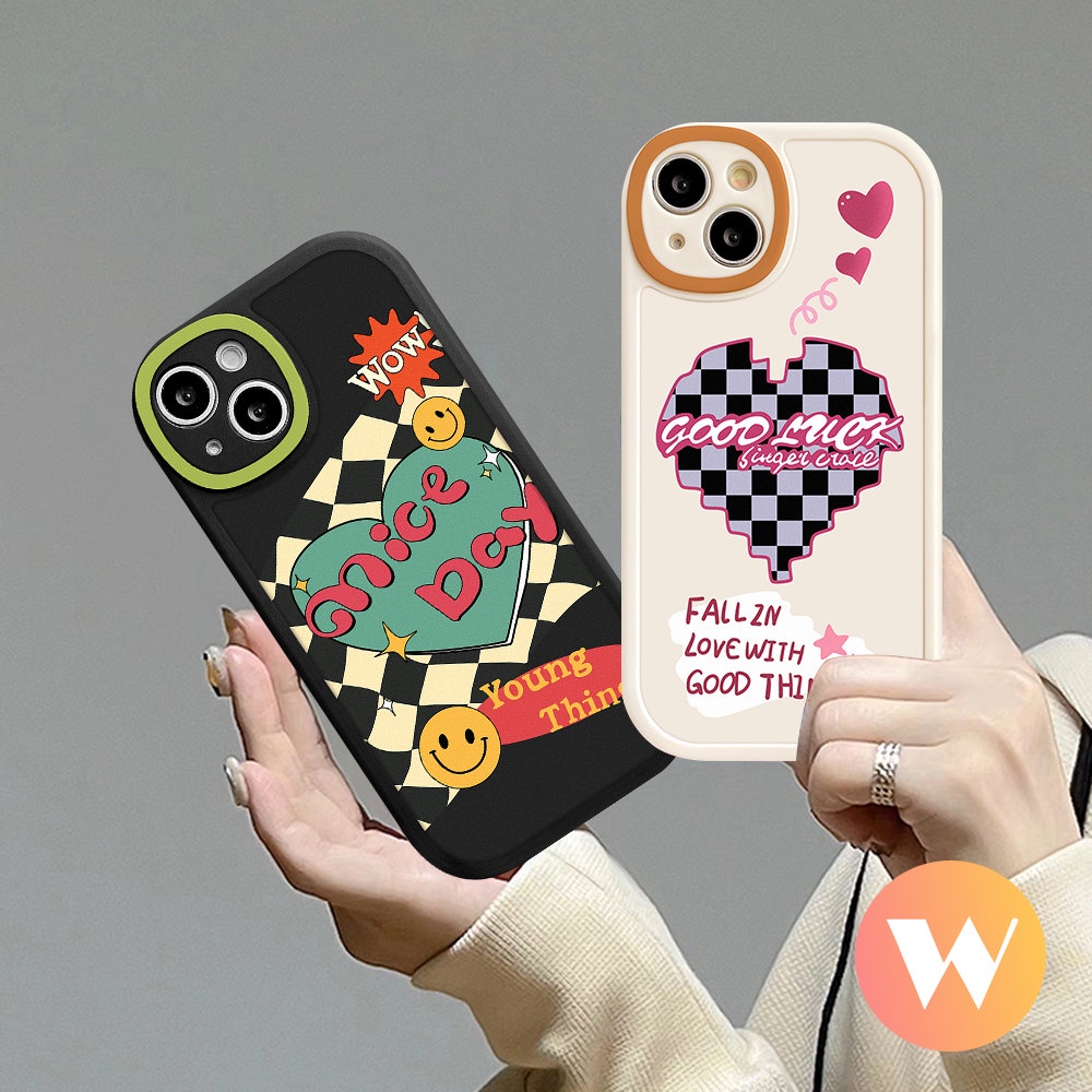 Casing Ponsel Motif Kotak-Kotak Tpu Lembut Kompatibel Untuk iPhone 11 Pro Max7 8 6s 6 Plus XR X XS Max 13 14 11 12 Pro Max SE 2020couple Cute Smile Love Heart Shockproof Back Cover