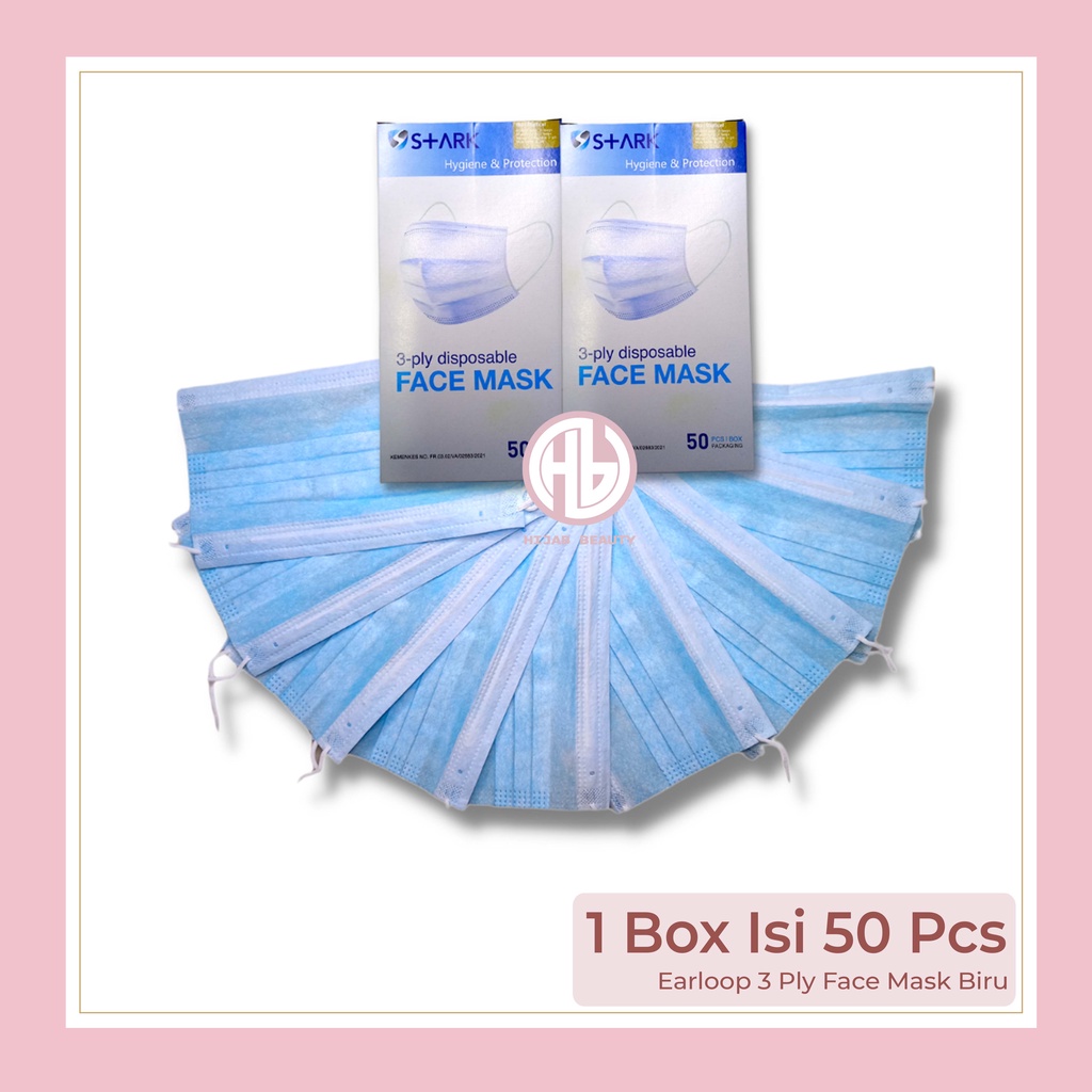 Masker Earloop 3 Ply Face Mask Biru 1 Box Isi 50 Pcs