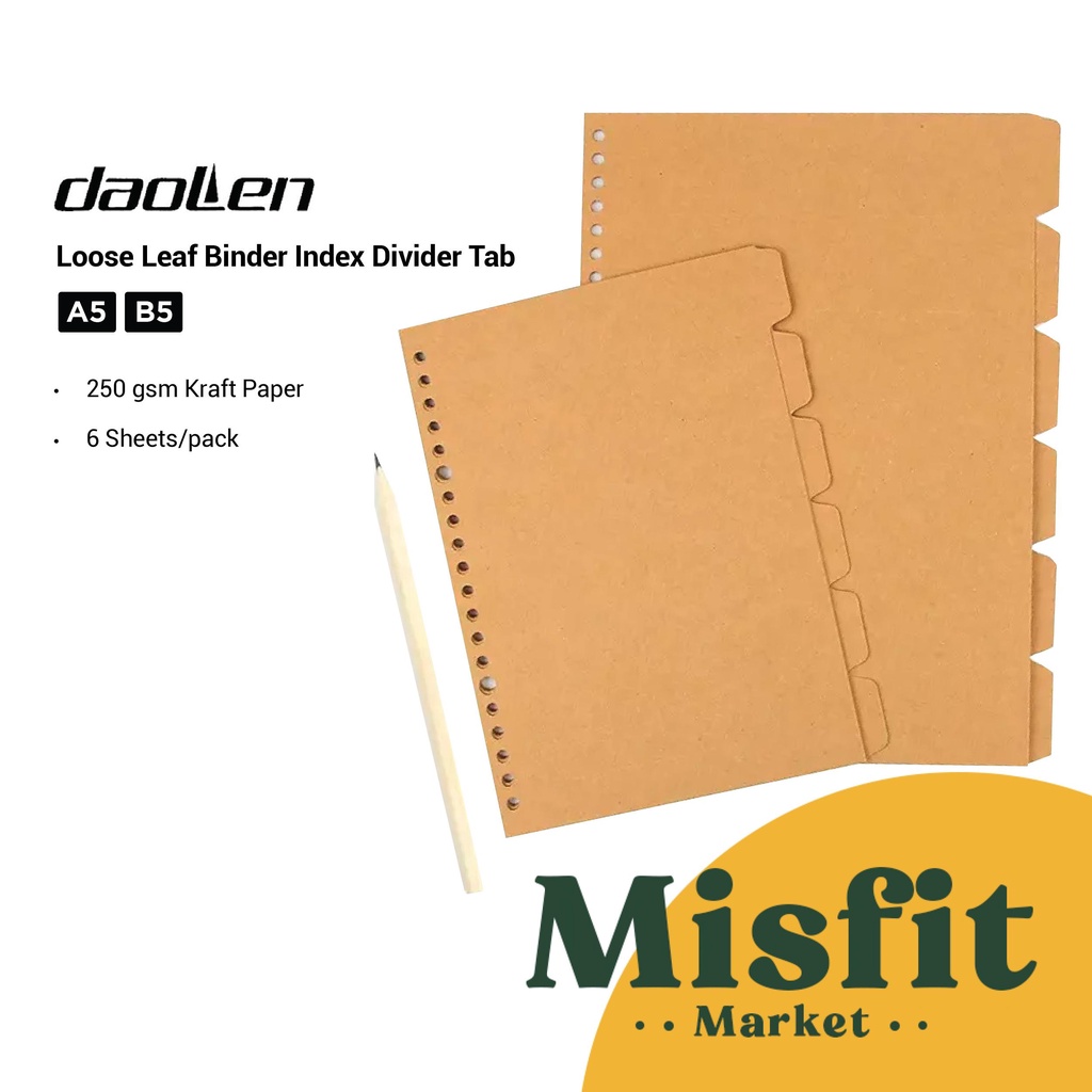

DaoLen Loose Leaf Kraft Binder Index Divider Tab Pembatas Buku Binder A5 B5
