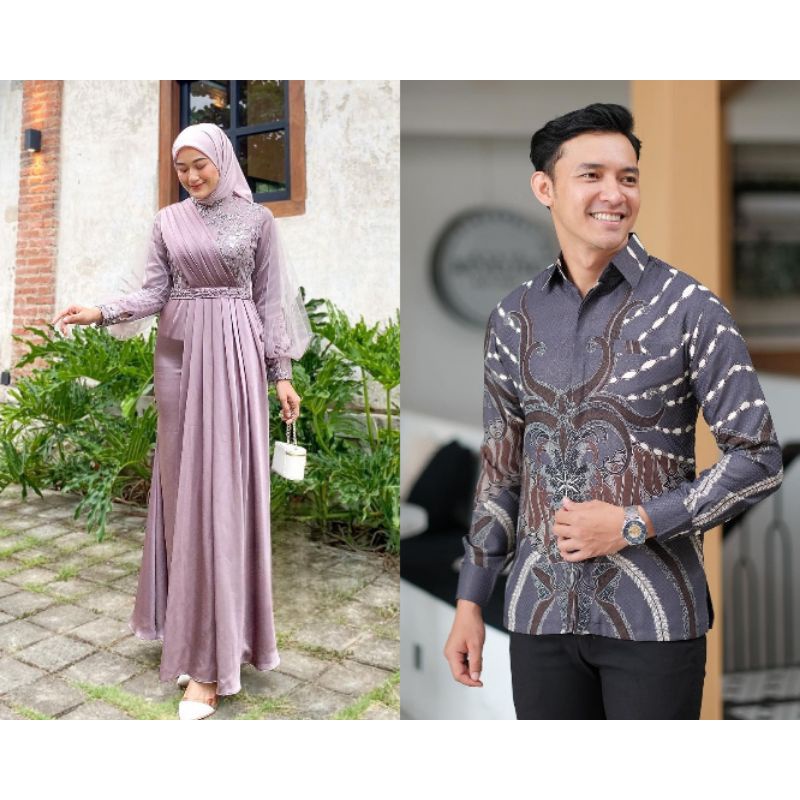 Couple Auliya Mouve Series COUPLE PASANGAN - SARIMBIT BATIK COUPLE GAMIS - BAJU COUPLE KONDANGAN KEKINIAN - DRESS PESTA KONDANGAN TUNANGAN WISUDA - COUPLE GAMIS REMAJA