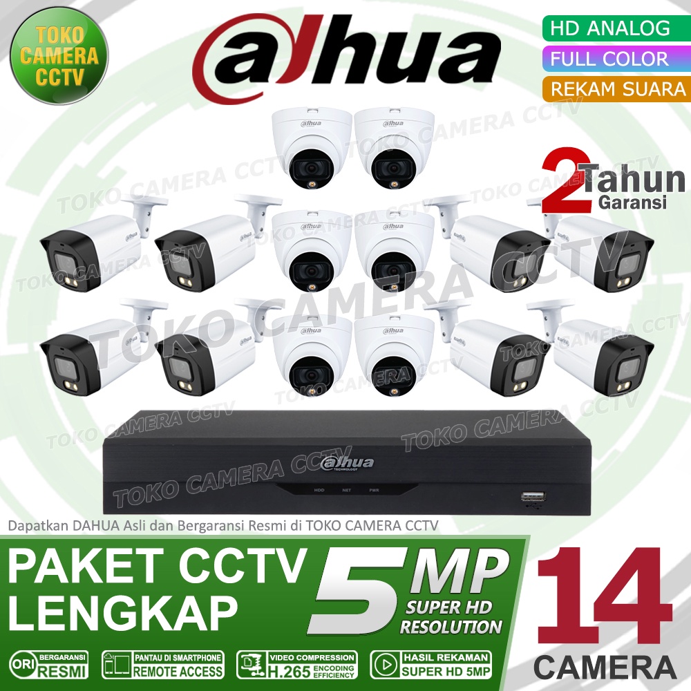 PAKET CCTV DAHUA 5MP 3K FULL COLOR AUDIO 16 CHANNEL 14 KAMERA COLORVU