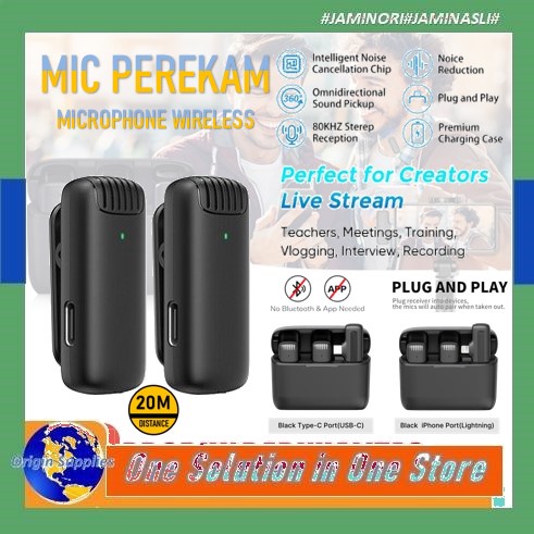 Dual 2 Microphone Mic Clip On Lavalier Wireless Portable Live Streaming VLOG Untuk Smartphone HP You