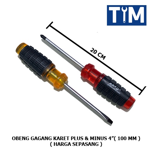 Obeng Gagang Karet Plus Minus 4 INCH ( 100 MM ) - Harga Sepasang