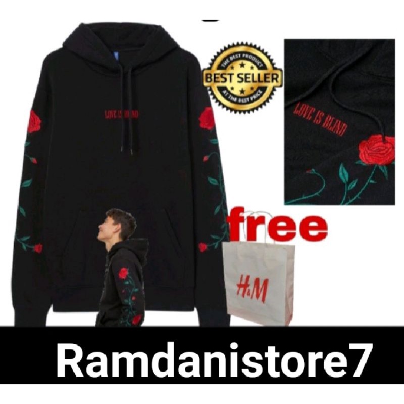 HOODIE H&M LOVE IS BLIND BORDIR Hnm Full teg, label (Free Paperbag H*M)