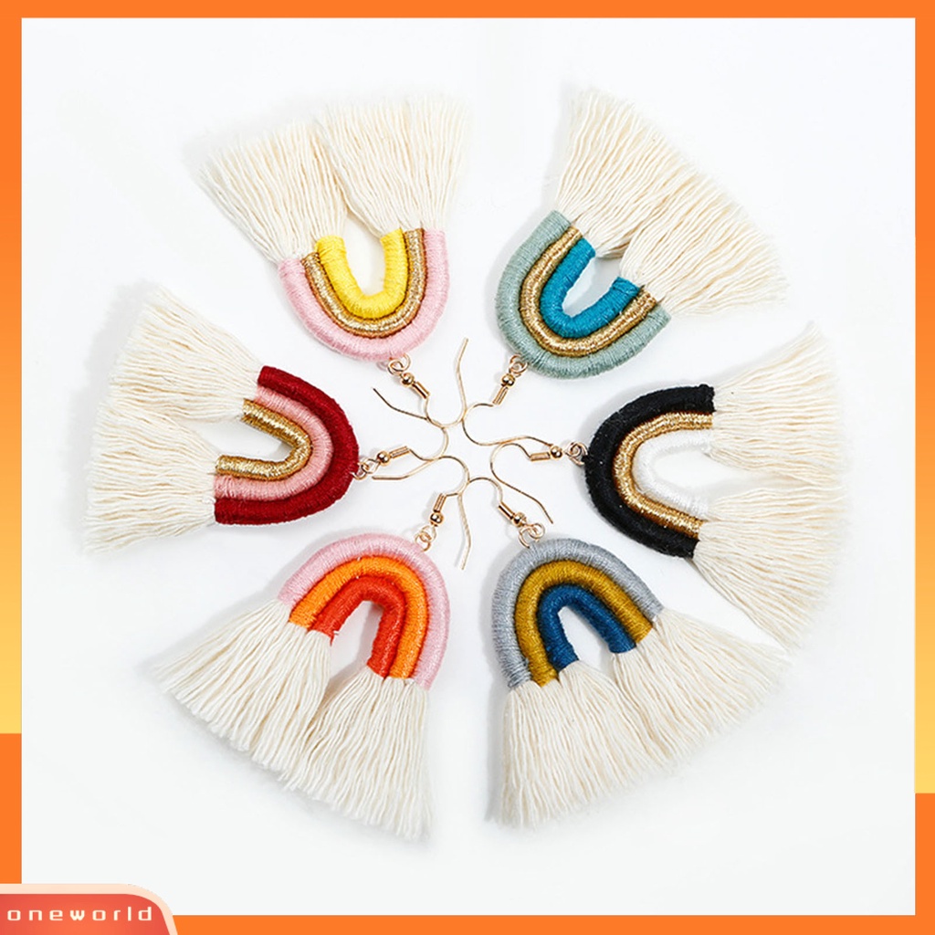 [WONE] 1pasang Anting Pelangi Bohemian Menarik Hias Lapis Rumbai Rainbow Hook Menjuntai Earrings Untuk Kehidupan Sehari-Hari