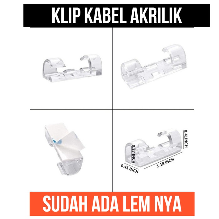 Kabel Organizer Akrilik Bening Klip Pengait Penjepit Lem 3M Jepit