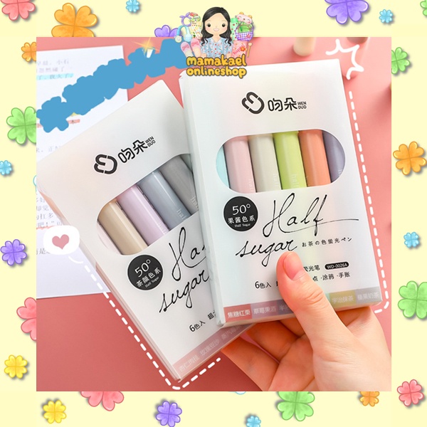 

1 set isi 6 pcs highlighter half sugar warna pastel aesthetic soft color penanda bacaan MK1369