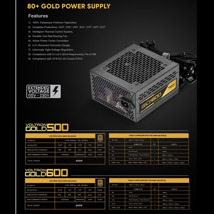 Power Supply Armaggeddon Voltron Gold 1000 Modular PSU 80+ Gold