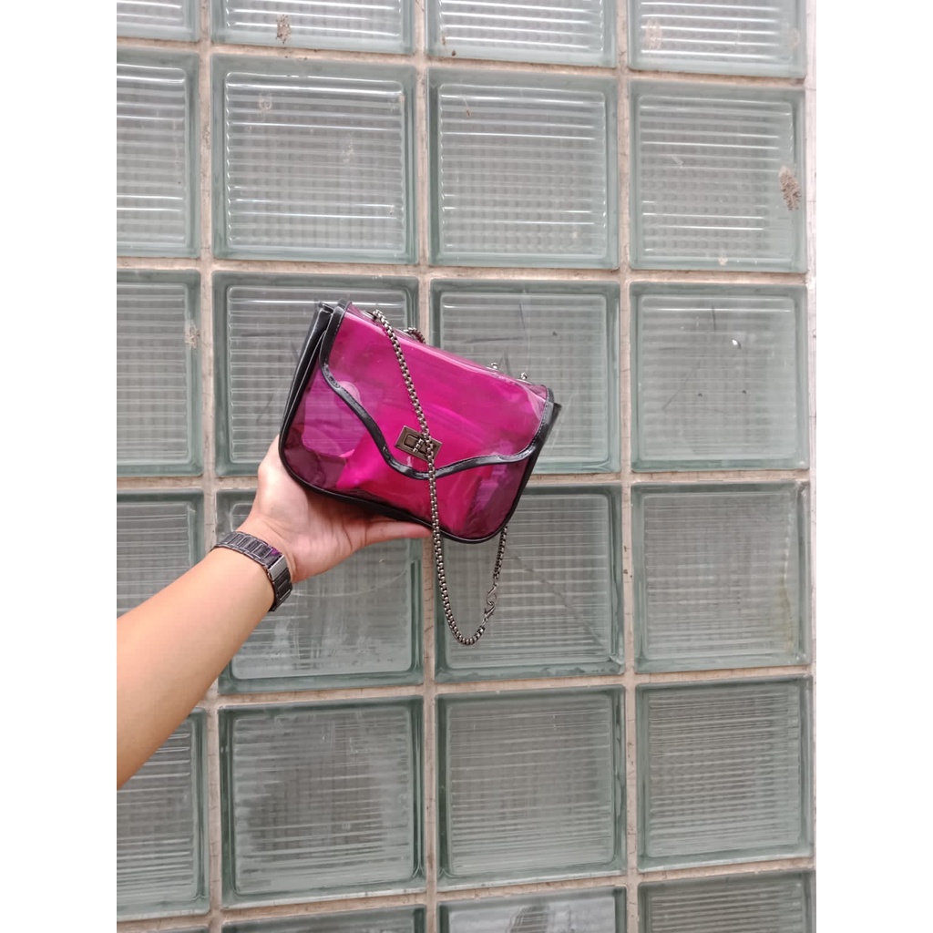 Selempang rante mika pvc / tas selempang kunci / tas wanita