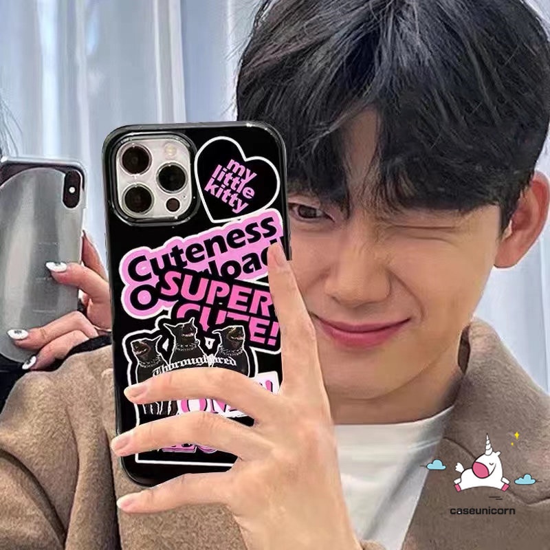 IPHONE Casing Ponsel Couple Kompatibel Untuk Iphone 7 8 Plus 11 14 13 12 Pro Max XR X XS Max Se 2020 Lembut Tpu Silicon Ins Trendy Sticker Label Glossy Halus Phone Cover