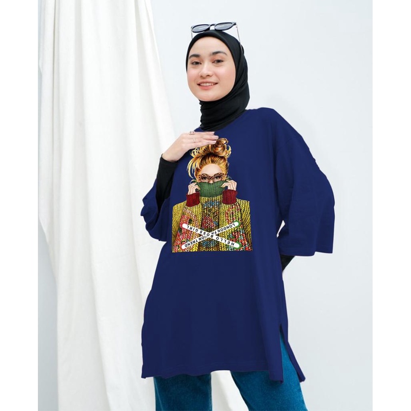 KAOS OVERSIZE TOP HIJAB WANITA BASIC DTF CEWEK KACAMATA / OVERSIZE SLIT BLOUSE GAMBAR DTF / DIGITAL PRINT