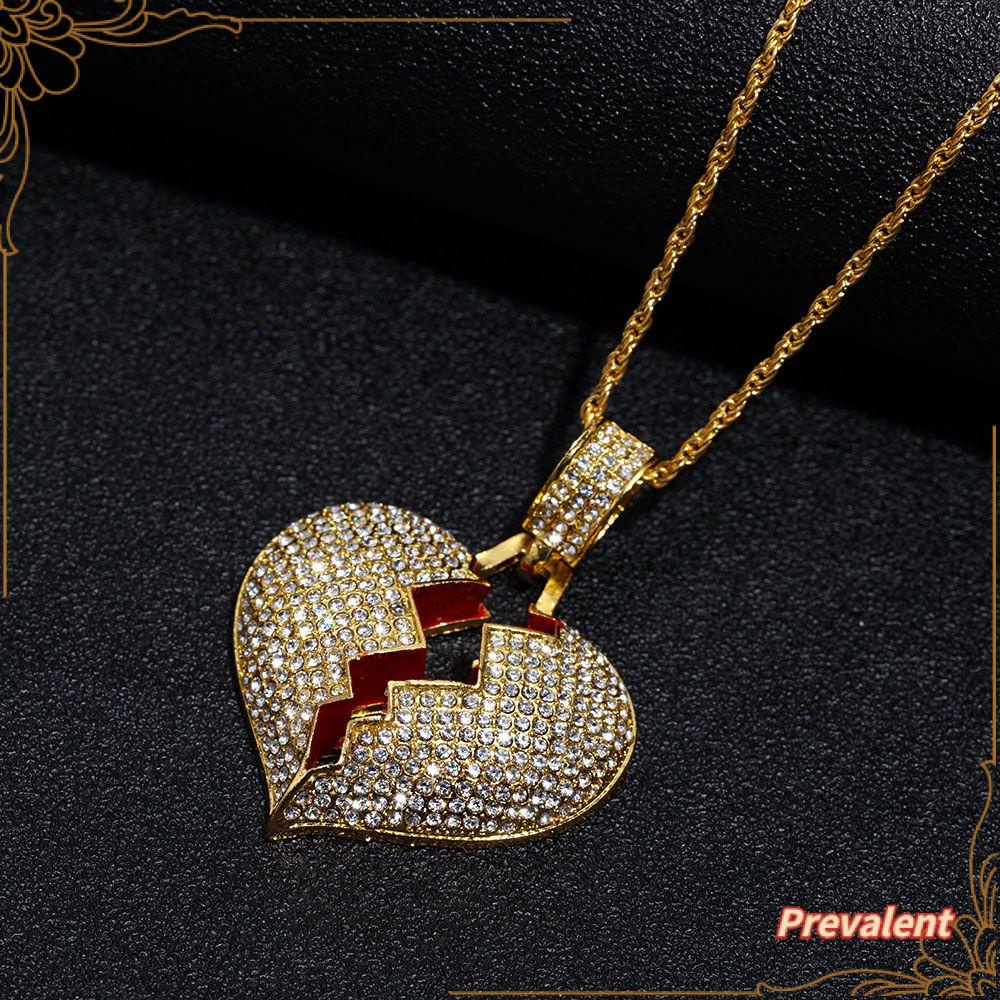 Preva Kalung Wanita Pria Fashion Bertatahkan Berlian Imitasi Cubic Zircon Diamond Bling Twist Link Rantai Patah Hati