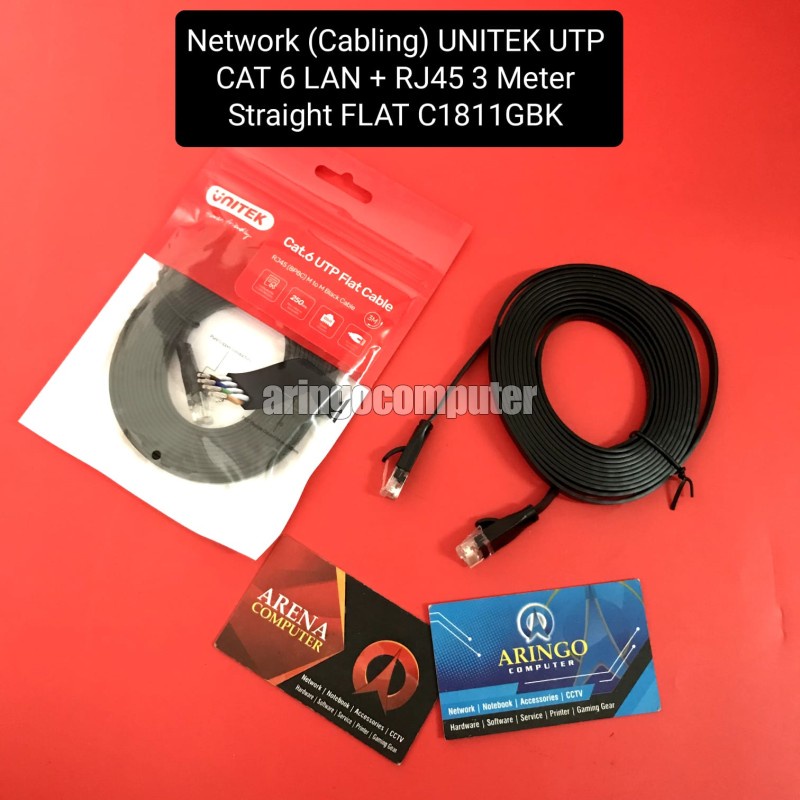 Network (Cabling) UNITEK UTP CAT 6 LAN + RJ45 3 Meter Straight FLAT C1811GBK