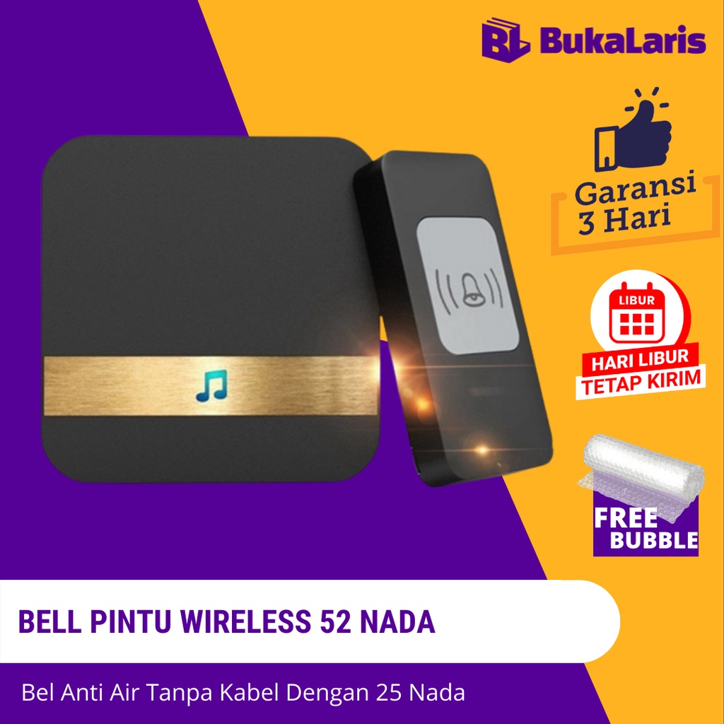 Jual Bell Pintu Wireless 52 Nada Bel Rumah Waterproof 1 Receiver 433Mhz ...