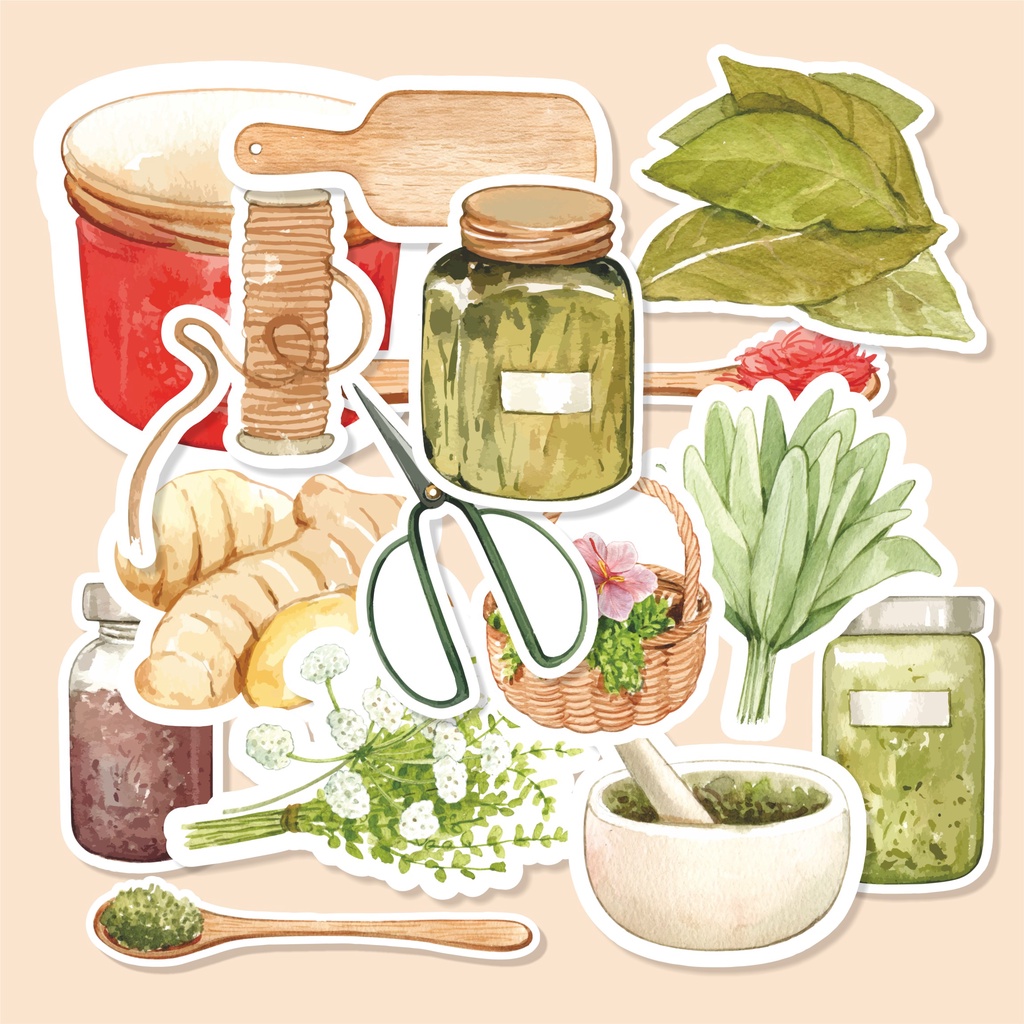 

( 50 pcs )murah order/stiker satuan random HERBAL-watercolor/bisa cutting