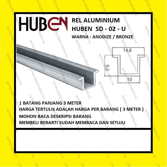 Rel Sliding Pintu Lemari Geser 02-U Anodize