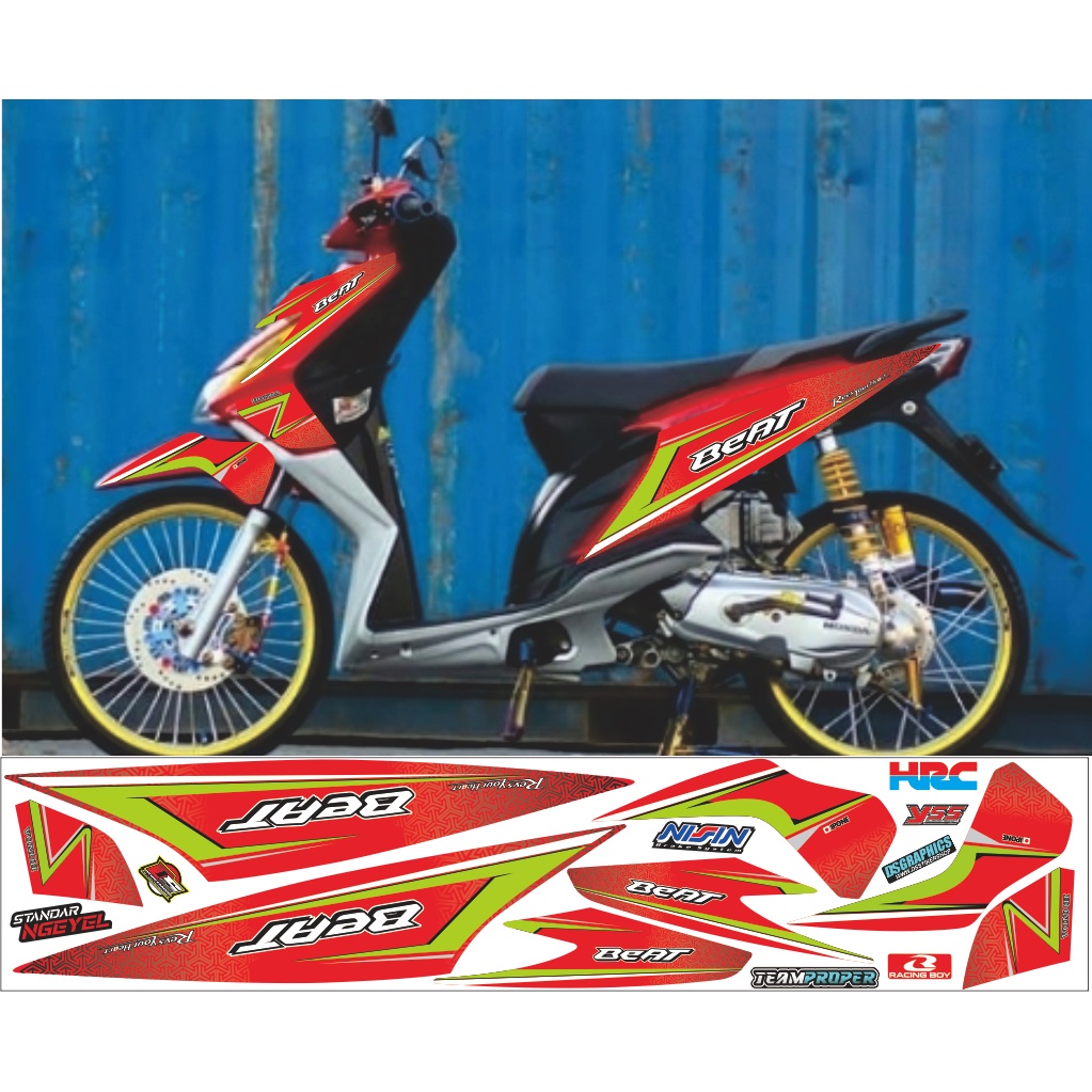 STRIPING BEAT KARBU VARIASI WARNA MERAH LIS HIAU