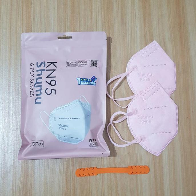 Masker KN95 SHUMU PINK MUDA 6 Ply 10 Pcs - FREE CONECTOR - Tali Senada t-atsepatuku Segera Dapatkan