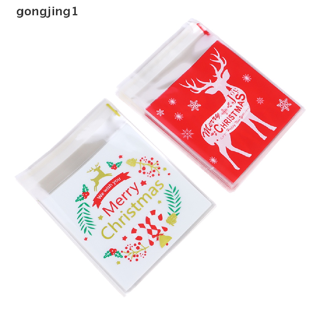 Ggg 100Pcs Merry Xmas Candy Bags Santa Claus Snowflake Cookie Kantong Plastik Untuk Diy ID