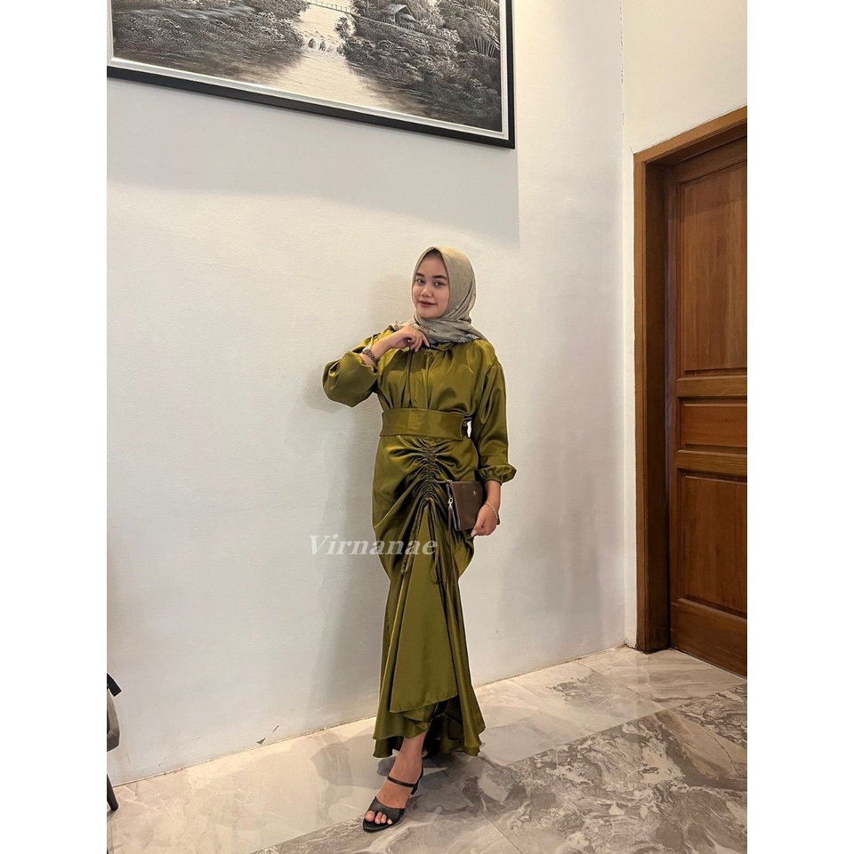 Vanya Dress Gamis Pesta Kondangan Mewah Baju Wanita Lamaran Bridesmaid Wisuda Bahan Satin Armani Silk M-L XL-XXL BIG SIZE