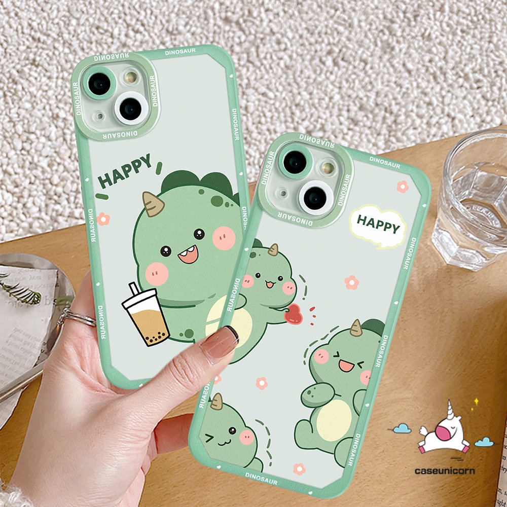 IPHONE Kompatibel Untuk Iphone6 6s 8 7 Plus 11 14 13 12 Pro Max XR X XS Max SE 2020lucu Dinosaurus Kartun Teh Susu TPU Soft Ange Eyes Case