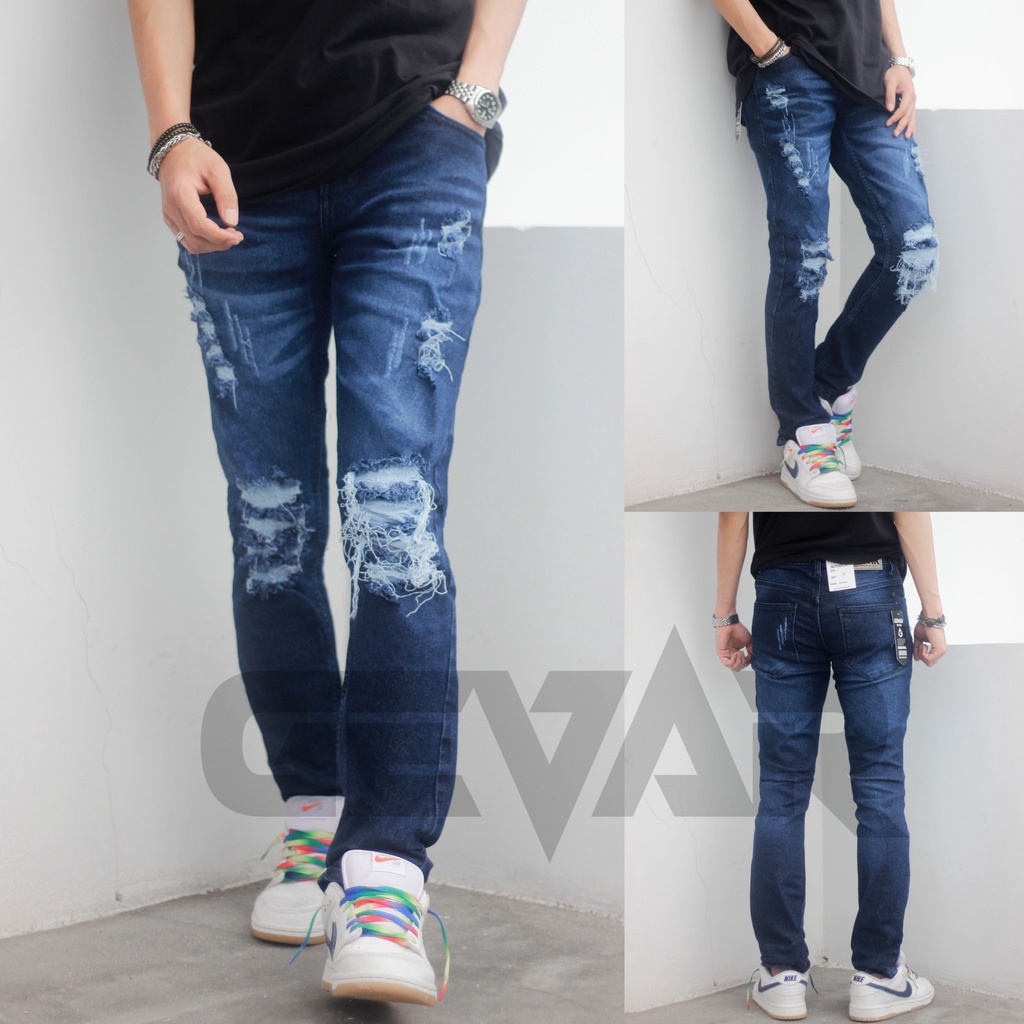 GEVAR Celana Jeans Ripped Sobek Distro/ Celana Jeans Sobek Pria/ Celana Jeans Rippe Pria Terbaru