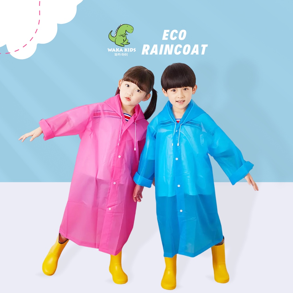 Wakakids Jas Hujan Anak Mantel Anak Jas Hujan Terusan Rain Coat Polos Semi Transparan Venhs