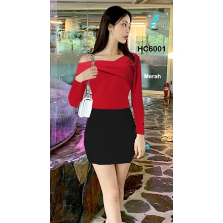 HC6001 Atasan Sabrina Lengan Panjang Jersey Stretch Premium / Atasan Sexy / Atasan Lengan Panjang / Atasan Kekinian