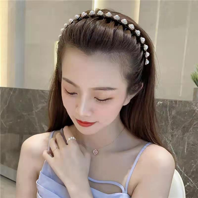 Bando korea wanita bando mutiara motif gelombang elegan import terbaru