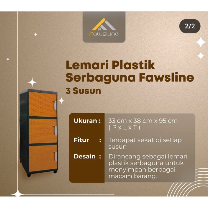 Lemari Plastik Fawsline swing 3Susun Oren dan Pastel