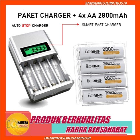 MY BORING Battery AA 2800 mAh 4 Pack High Power Baterai AA Rechargeable + Quick Smart Charger