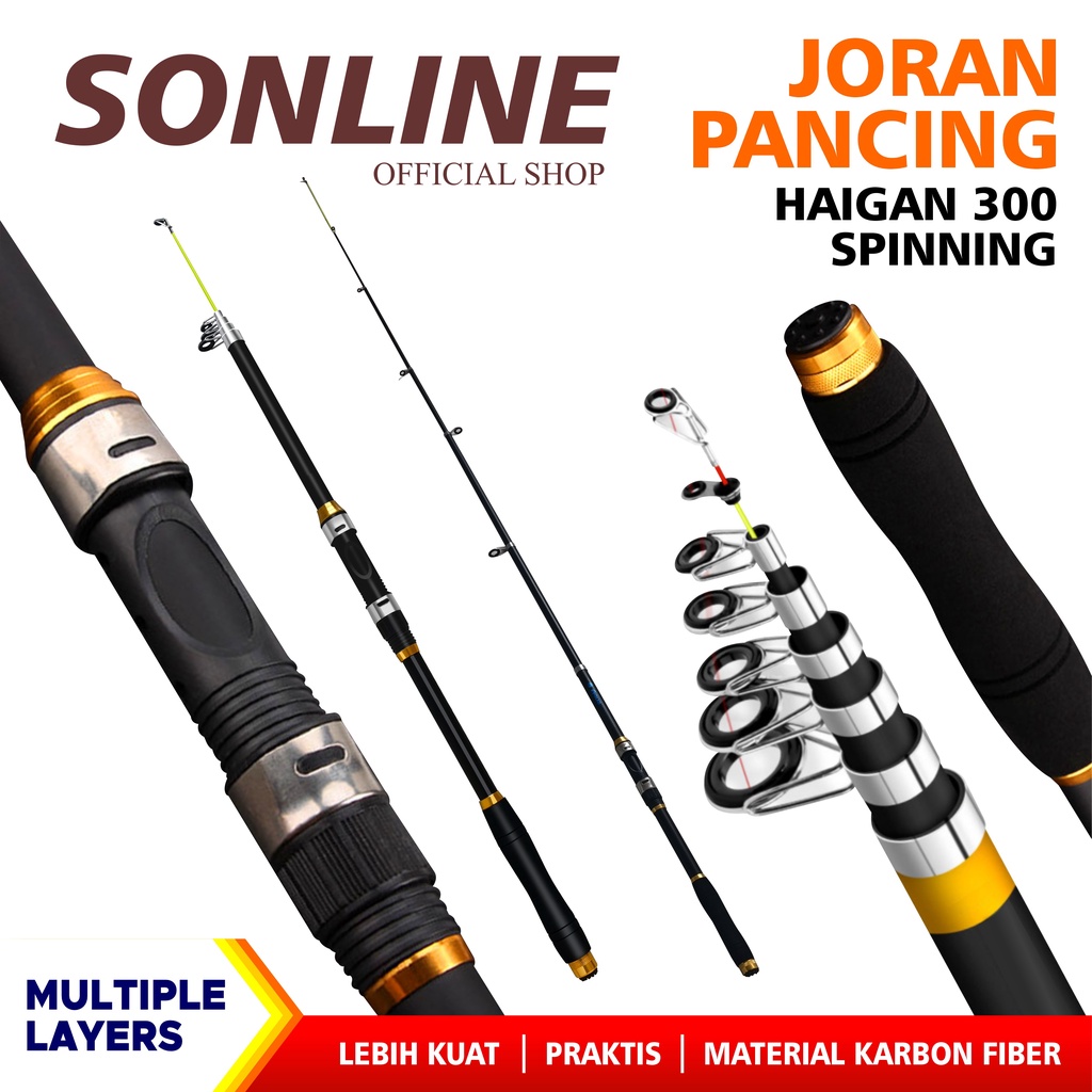 SONLINE Joran Pancing 1.80m s/d 4.50m Fishing Rod Pancingan Glass Fiber Joran Pancing Spinning Rod Alat Pancing Ikan Mancing Rod Laut Danau Haigan