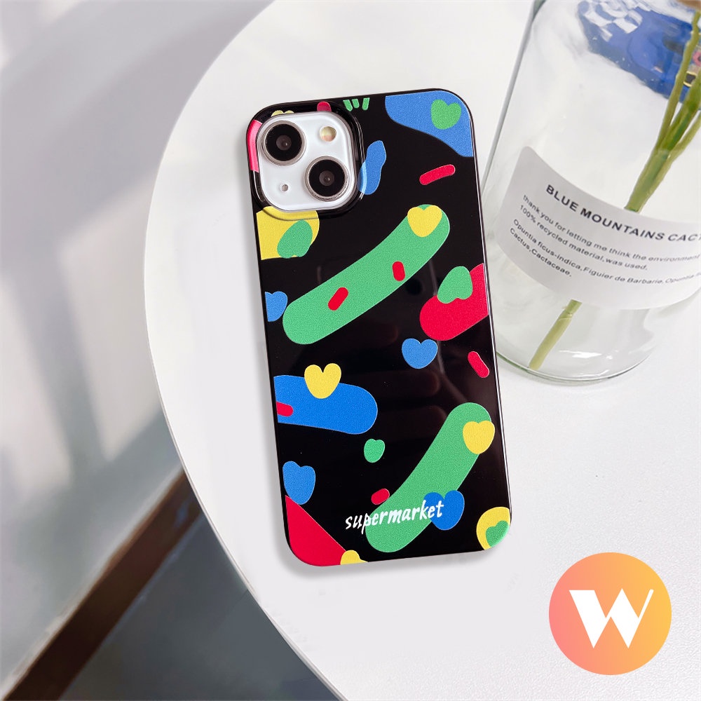 IPHONE Permen Glossy Lembut Tpu Ponsel Cover Kompatibel Untuk Iphone11 13 12 14 Pro Max 8Plus XR 7Plus X XS Max SE 2020warna Warni Art Pigmen Cinta Hati Shockproof Case