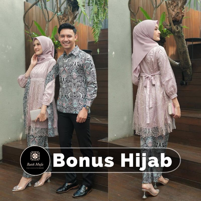 (FREE HIJAB) Kebaya batik couple Maheswari tunik couple kondangan, kebaya lamaran