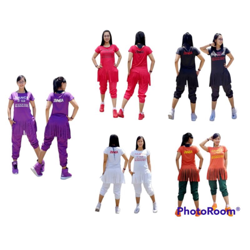 Set Kaos Olahraga Zumba | Pakaian Senam Wanita Lengan Pendek