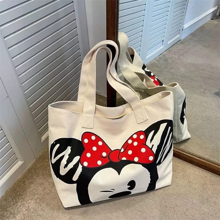 Tas Tote Mickey Minnie - Tas Bahu Kanvas Wanita Korean Style - Tas Tote Bag Terbaru - Tas Tangan Kasual - Tas Tote bag Kapasitas Besar - Tote Bag Multifungsi - Tote Mickey Minnie