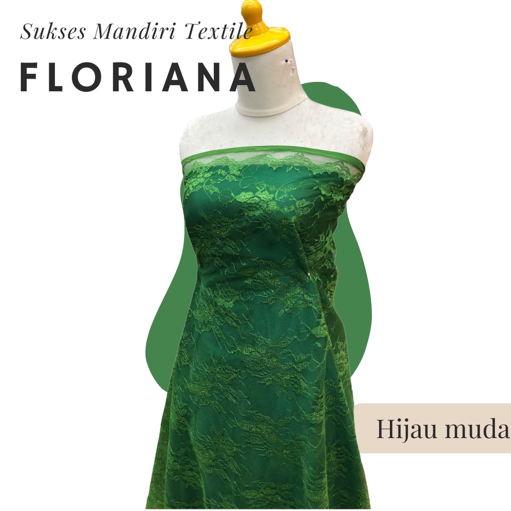 [FLORIANA] Brokat Tulle (Tile) Metallic Bunga Couple Hijau muda| Lebar: 110 cm (Harga 1/2m = 50cm) B