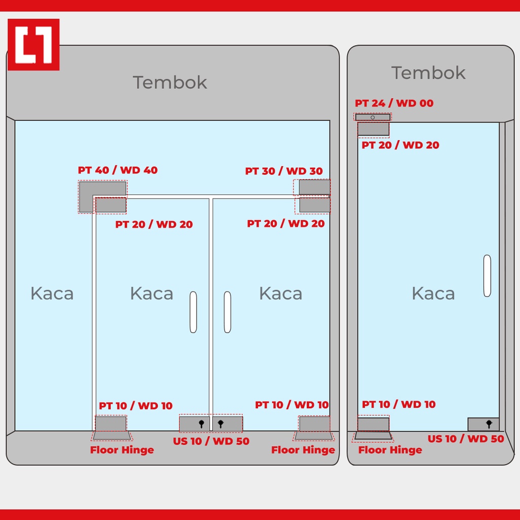 Patch Fitting PT 20 Penjepit Engsel Pintu Kaca Atas WD20 - Weldom