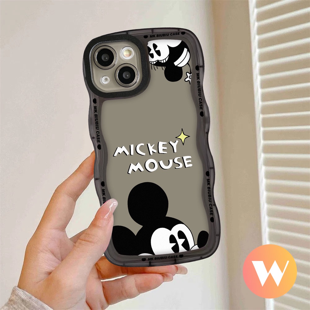 Cute Disney Mickey Mouse Case OPPO A17 A95 A16 A53 A55 A3s A12 A76 A15 A5 A9 A77 A74 A5s A1k A77s A54 A96 A57 A16s A7 A16K A17K A52 Reno 7Z 7 8Z 6 8 Wavy Edge Soft Tpu Couple Cover