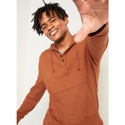 NEW Old Navy Thermal Knit Pullover Henley Hoodie Dark Orange Original