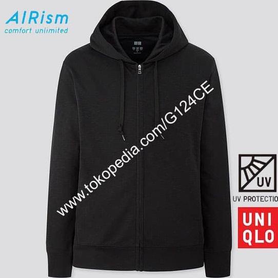 BOLEH DROPSHIP JACKET PRIA UNIQLO AIRism JAKET HOODIE RETSLETING 180714 hitam black
