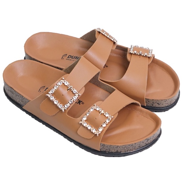 LAPEPA YUK - Dunkenstock KIMMY Sandal Wanita Slop Casual Size 36 - 40 Model Birken Dunkenstok Sol Puyuh Sara Sara Sendal Cewek Kulit Santai Strap Gesper dua Kristal Blink 37 38 39 Warna Coklat Brown Selop Anti Slip Original Shoes ORI Mall Official Store