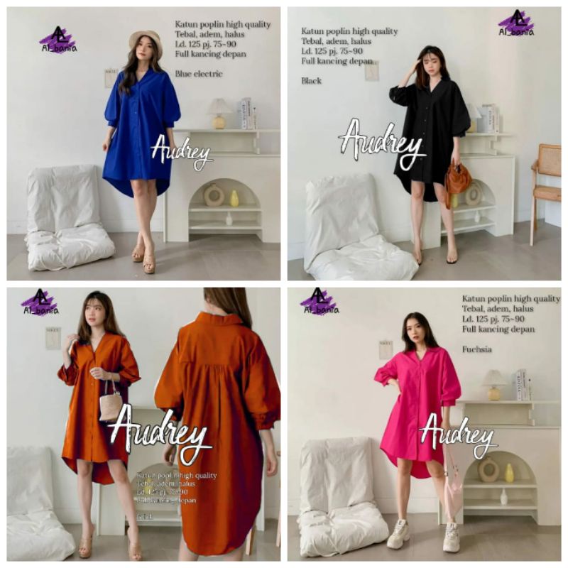 AUDREY Tunik Katun Poplin LD 125 Jumbo XXXL Full Kancing Aktif