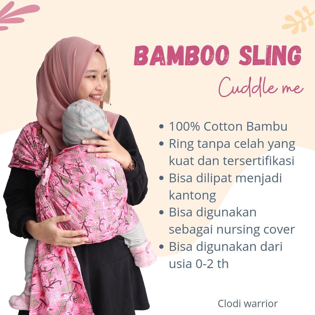 Cuddle Me Bamboo Ring Sling Polos motif Gendongan Bayi Samping Multifungsi bisa dipakai newborn support M shape