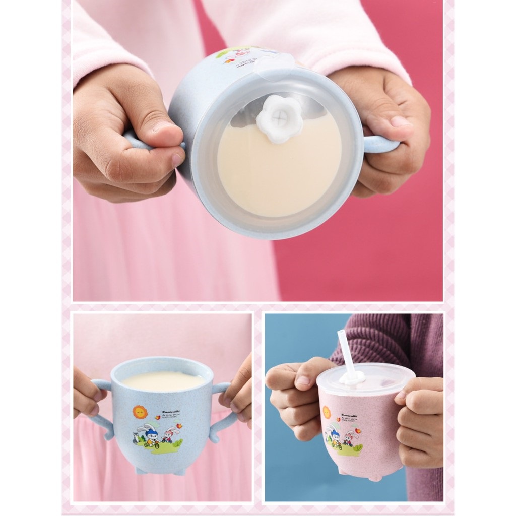 Gelas minum anak bayi anti tumpah wheat straw / gelas sedotan / gelas gagang