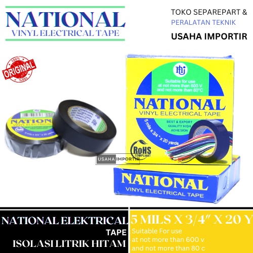 

Promo Isolasi Kabel Listrik 3/4 x 20 Yard merek National / Isolasi listrik National 3/4 inci / Isolasi Kabel listrik berkualitas Murah Warna Hitam @Usaha Importir