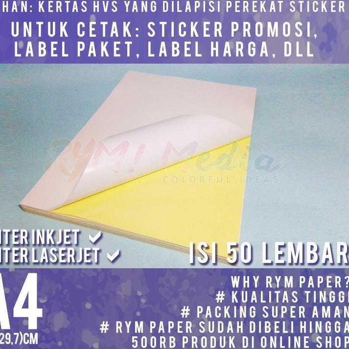

❂Grosir☊ Sticker HVS A4 isi 50 lembar / Kertas Stiker Inkjet Doff Matte A4 74
