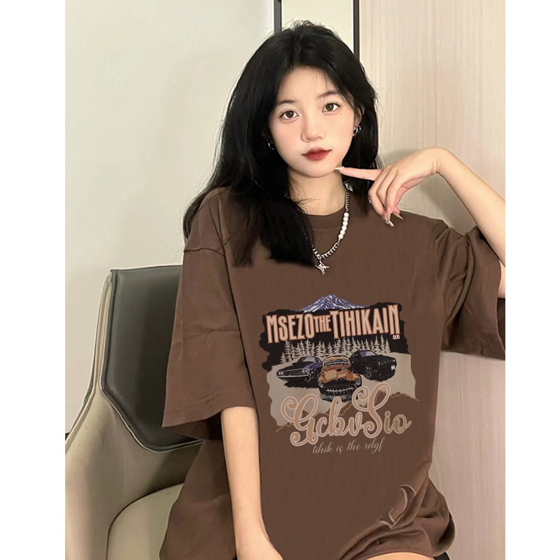 baju kaos wanita lengan pendek american retro pattern printing kaos toffe oversize kekinian baju kaos wanita ootd